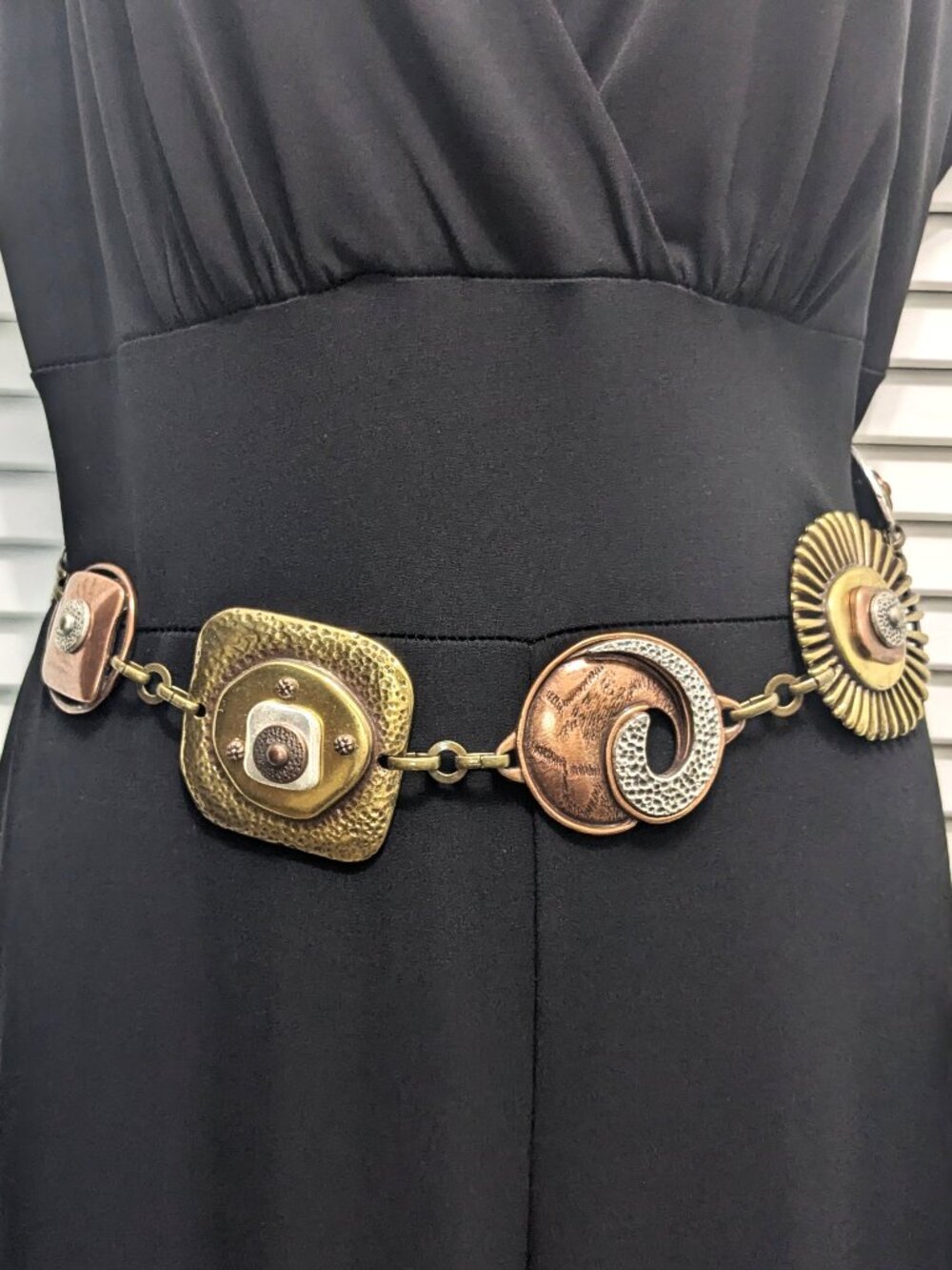 Chicos chain Belt Multicolor Metal Hammered Medallion Copper Brass Pewter O/S